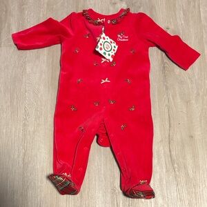 Little Me Red Velvet Holiday One-Piece Footie